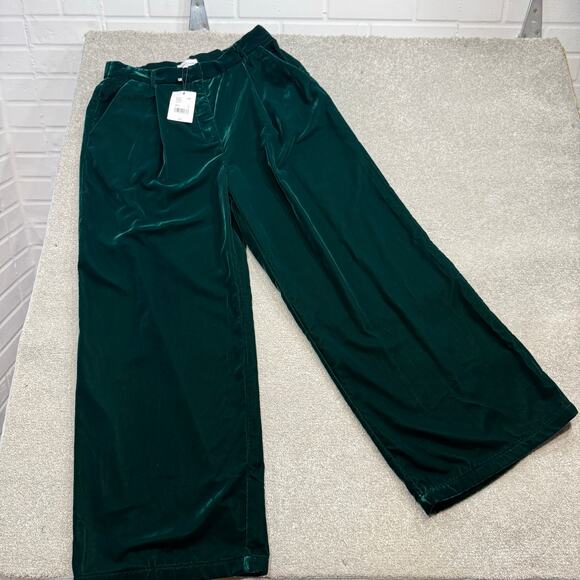 Gibson Latimer NWT Velvet Trousers Emerald Green High Rise Wide Leg 16 Holidays - Picture 2 of 16